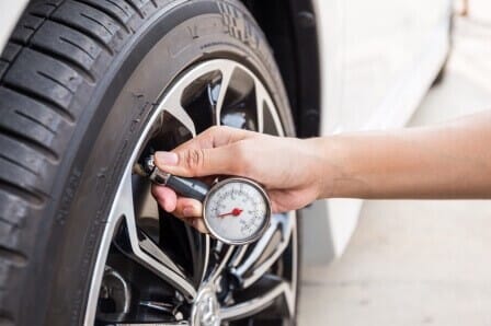 Tire being checked